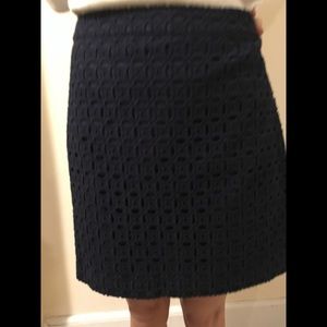 Dark blue eyelet J Crew skirt.